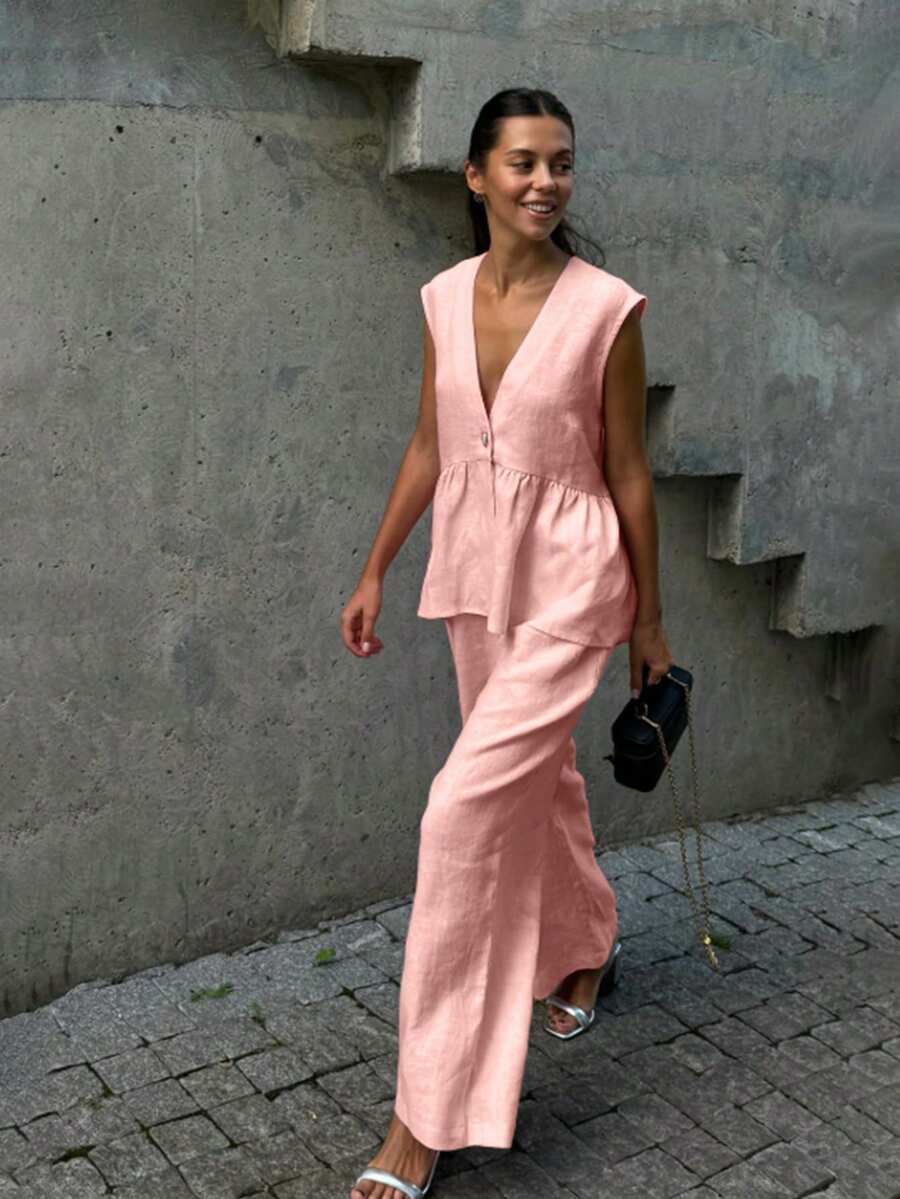 Lucy - Elegant Linen Top & Pants Set