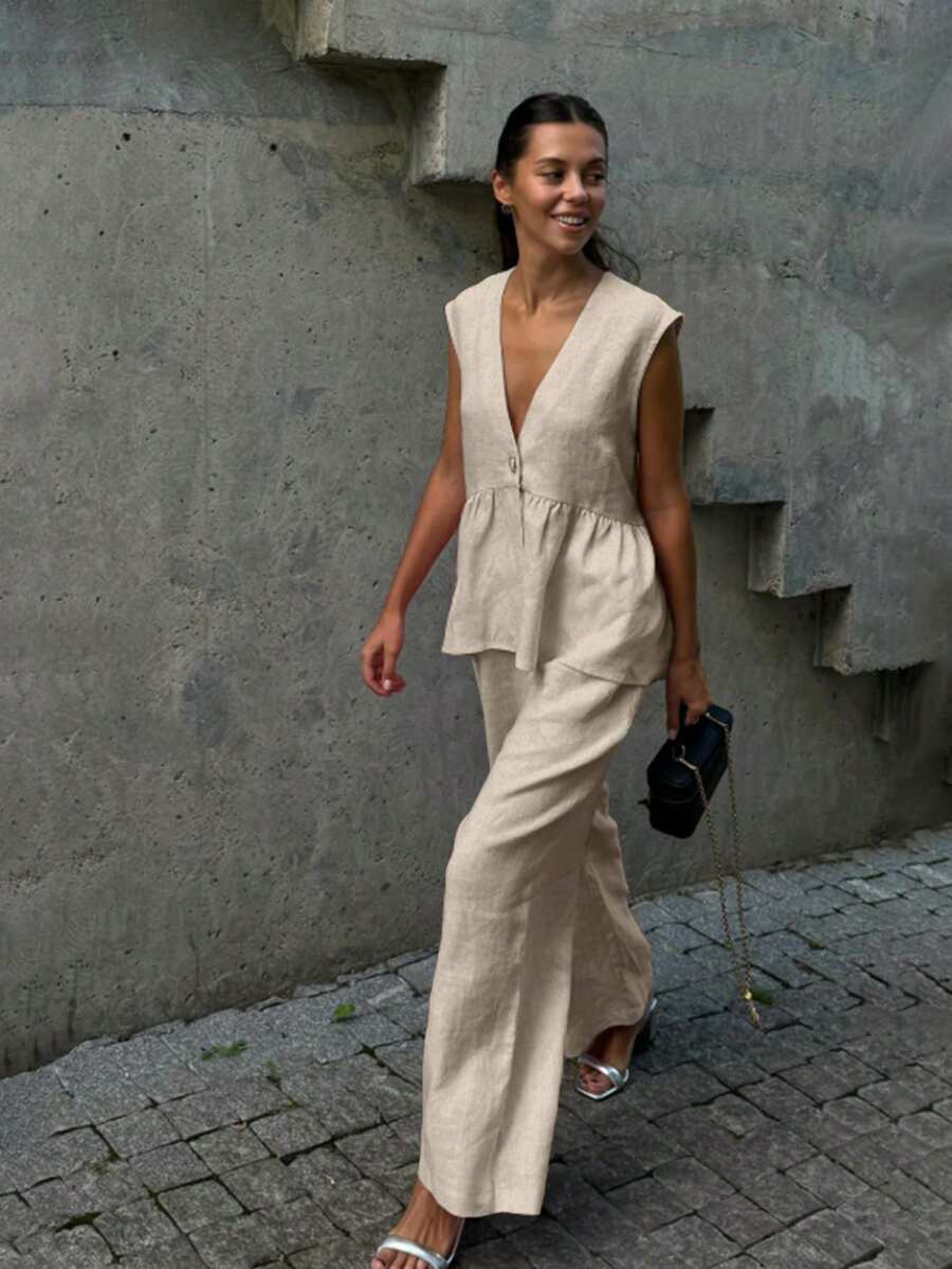 Lucy - Elegant Linen Top & Pants Set