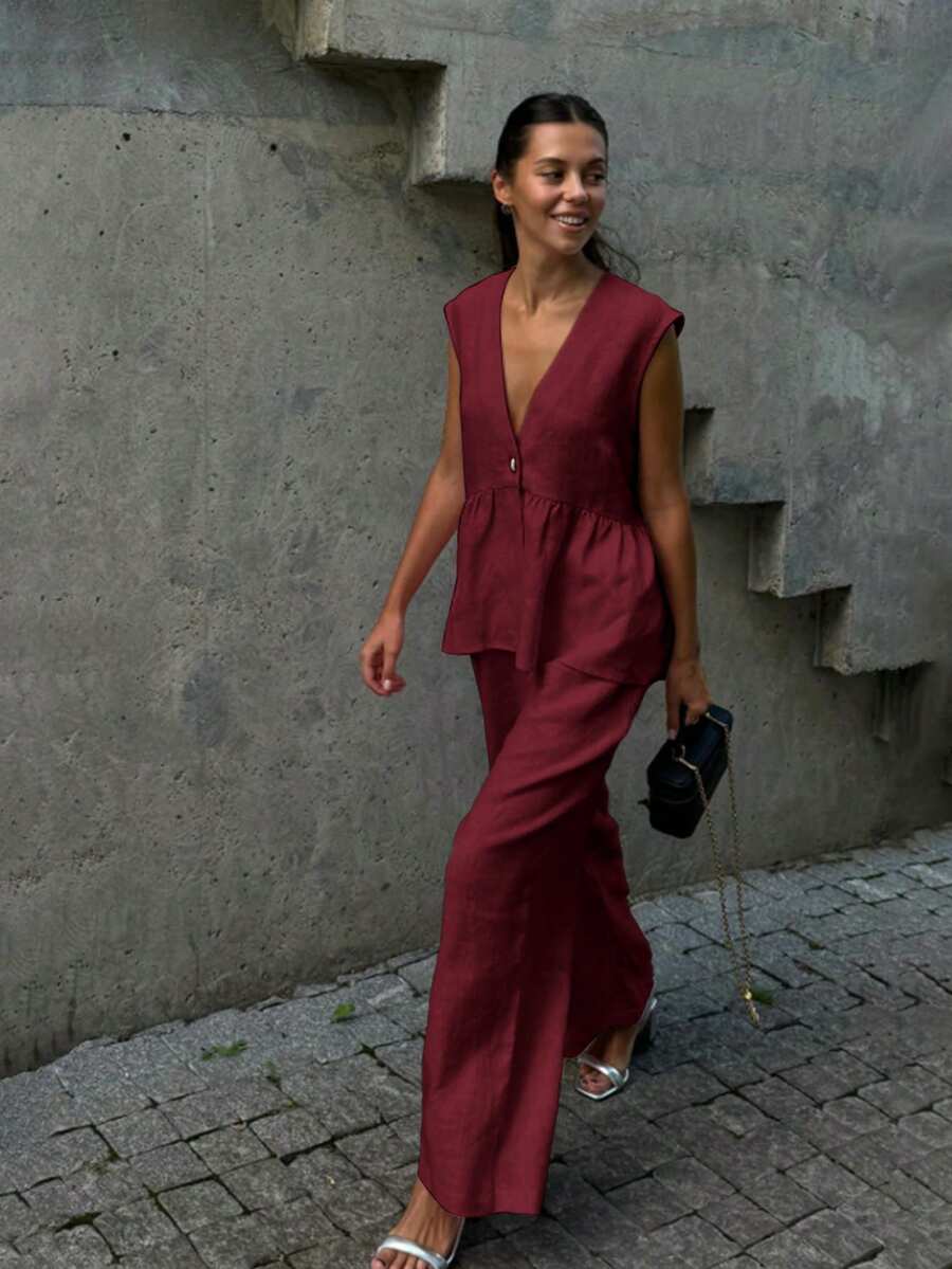 Lucy - Elegant Linen Top & Pants Set