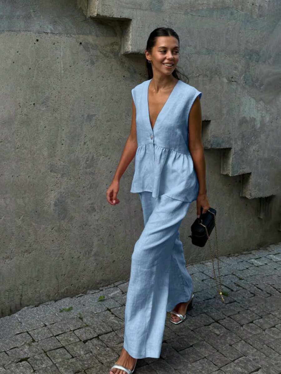 Lucy - Elegant Linen Top & Pants Set