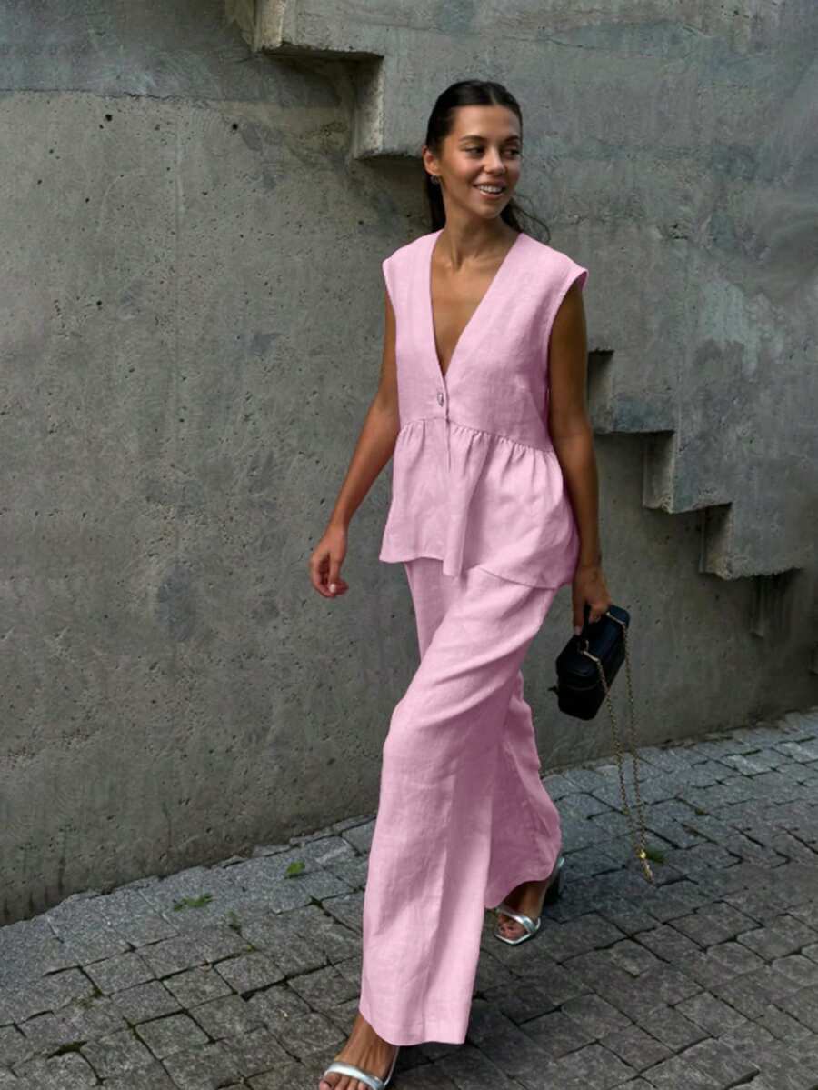 Lucy - Elegant Linen Top & Pants Set