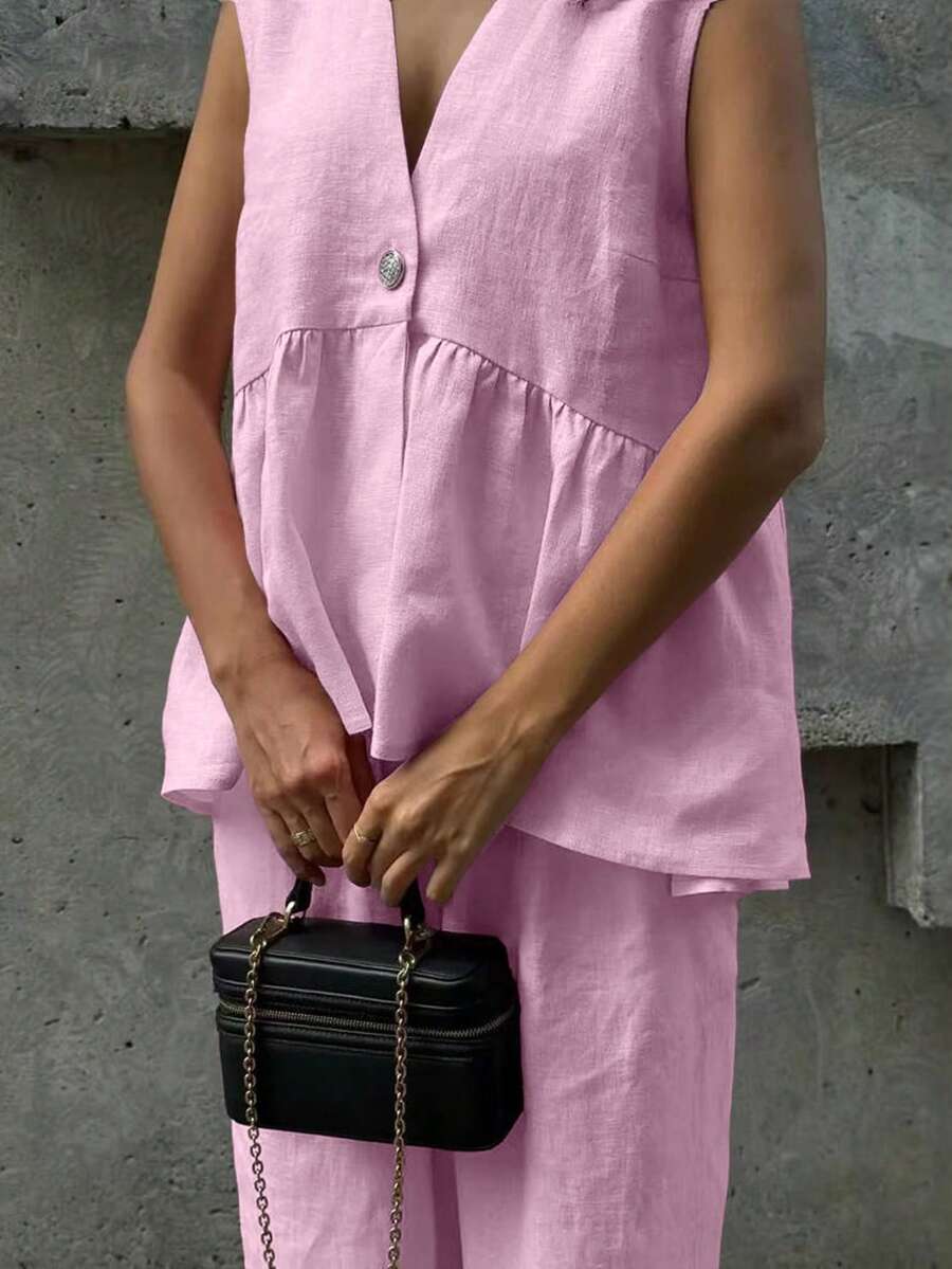 Lucy - Elegant Linen Top & Pants Set