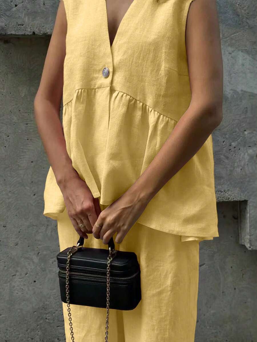 Lucy - Elegant Linen Top & Pants Set