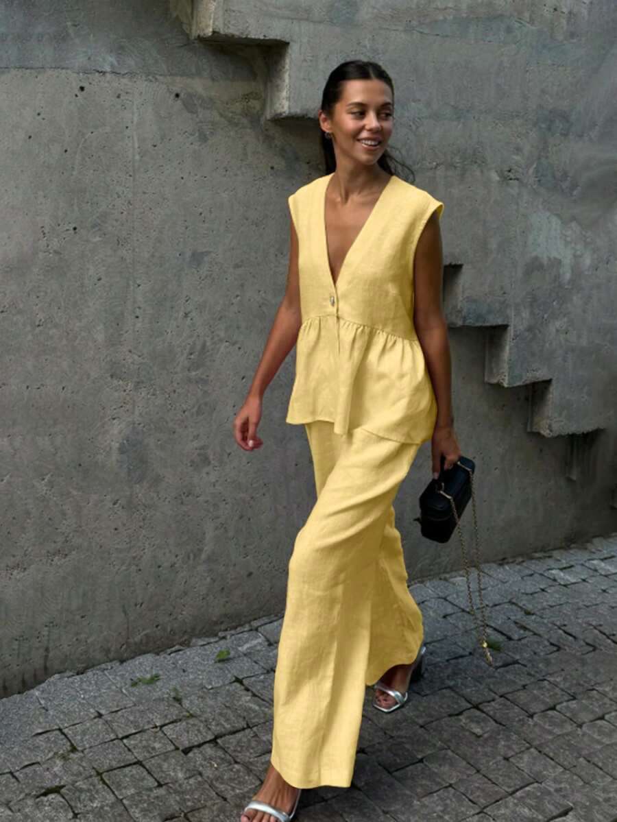 Lucy - Elegant Linen Top & Pants Set
